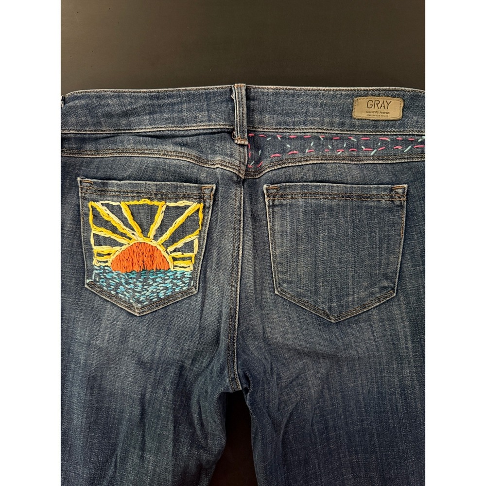 Gray Saks Fifth Avenue Best Friend Jeans Women 25 Blue Embroidered Sun